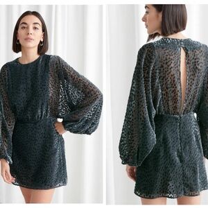 & Other Stories Dark Green Velvet Dot Mini Dress